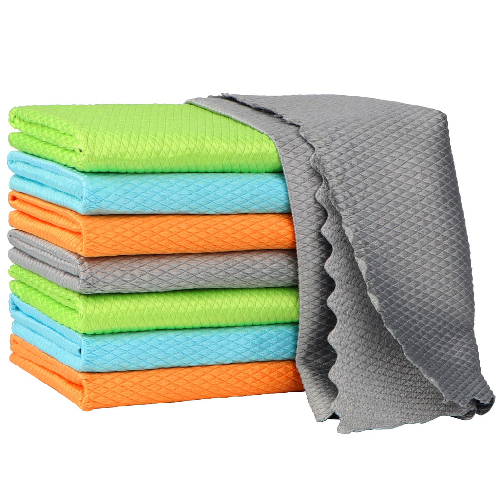 AIDEA Paños de Limpieza de Microfibra 8PK, Toallas de Vidrio, Paños Sin Pelusa, Toallas de Microfibra para Autos, Toallas de Cocina Absorbentes, Paño de Limpieza para Casa y Cocina 16×16"