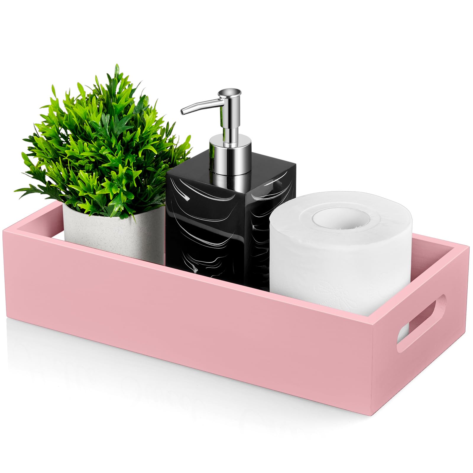 Cesta Rosa ALELION para Organizar en el Baño - Cesta de Madera para Papel de Inodoro con Mango para la Parte Superior del Tanque del Inodoro - Accesorios Decorativos para Cocina y Baño en Rosa