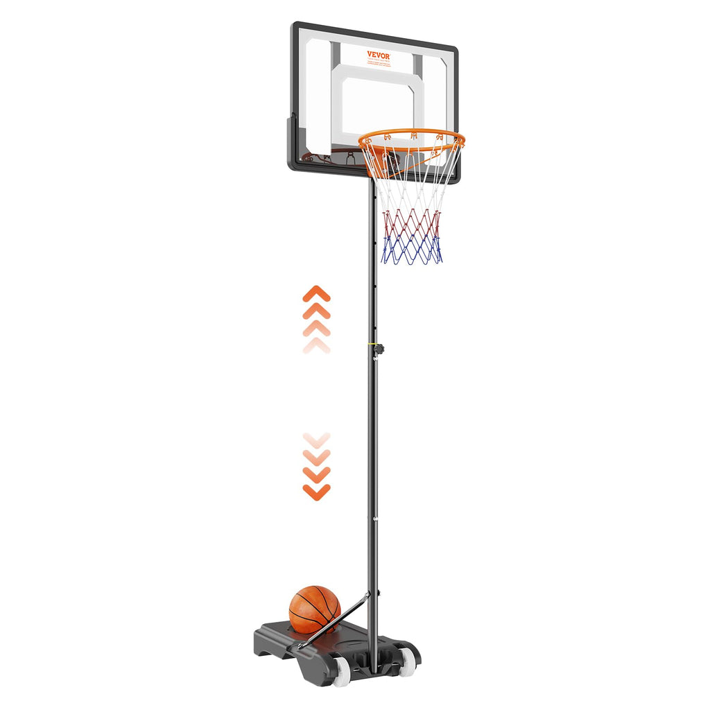 VEVOR Canasta de Baloncesto 32 pulgadas, Aro de Baloncesto Ajustable de 5-7 pies de Altura, Canasta Portátil para Niños y Adultos con Soporte con Ruedas y Base Rellenable Para Uso Exterior/Interior
