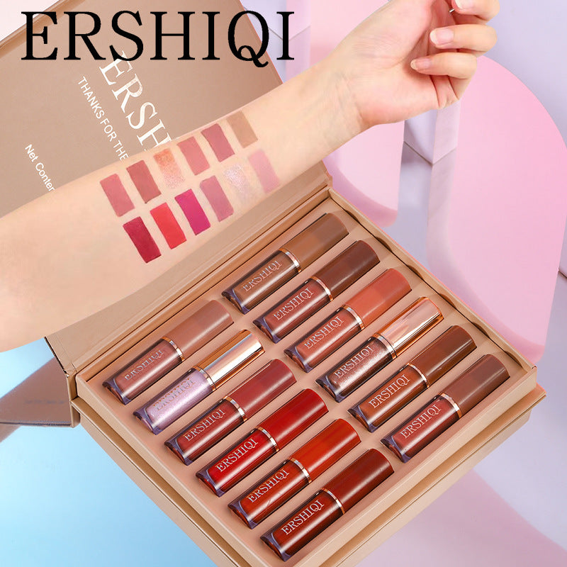 Caja de Regalo de 12 pcs de Lápiz Labial Mate Aterciopelado Hidratante