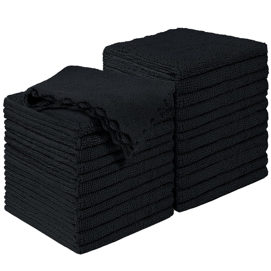 HOMEXCEL Paños de Limpieza de Microfibra Negros Pack de 24 Trapo para Limpieza de Cocina Sin Pelusa y Sin Arañazos, Altamente Absorbentes y Reutilizables, para Limpieza de Casas, Ventanas y Vidrios, Autos 28x23 cm