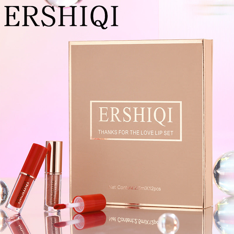 Caja de Regalo de 12 pcs de Lápiz Labial Mate Aterciopelado Hidratante