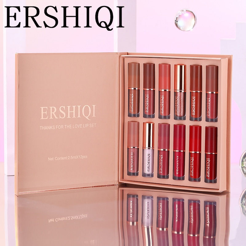 Caja de Regalo de 12 pcs de Lápiz Labial Mate Aterciopelado Hidratante