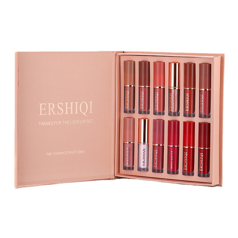 Caja de Regalo de 12 pcs de Lápiz Labial Mate Aterciopelado Hidratante